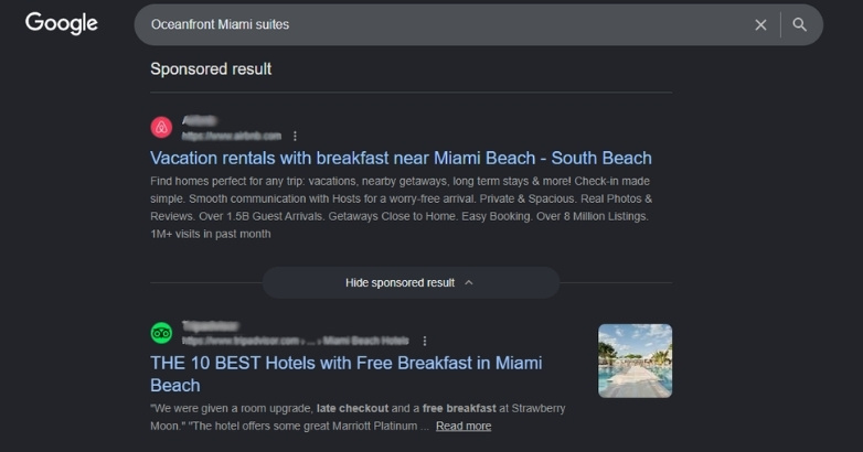 Clear hotel ad copy in search results driving clicks and conversions in hospitality marketing