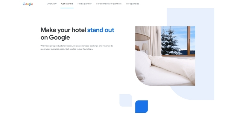 Google hotel ads and booking links promoting hospitality marketing and online reservations