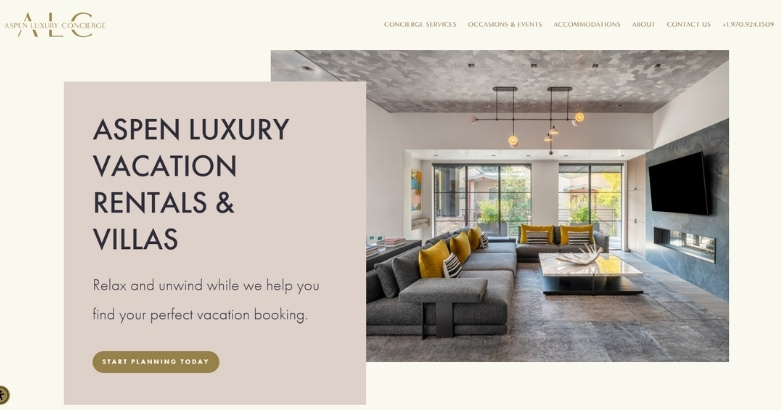 Hospitality landing page promoting luxury rentals with strong visuals and conversion-focused design