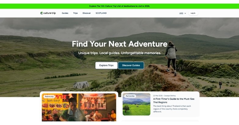 Culture Trip website design for Culture Trip featuring scenic adventure hero and clear CTAs