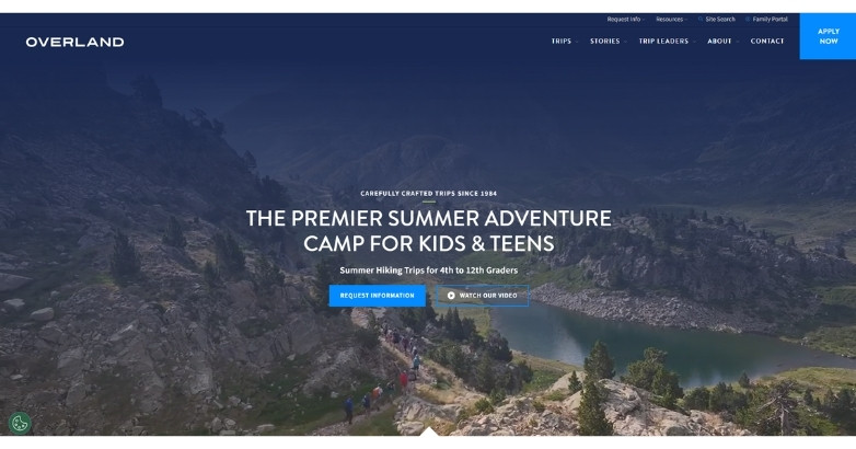 Overland summer website design with detailed hero content, CTA, and clear trip value before click