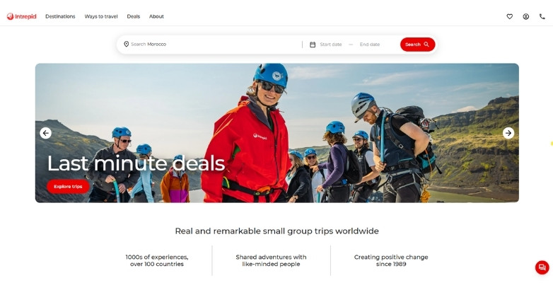 Travel website design for Intrepid Travel showcasing adventure tours and small group trips