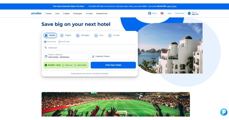 Priceline site as an example of one of the best travel industry website providing a superior user experience.