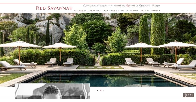 Travel website design for Red Savannah featuring luxury villas and curated travel experiences